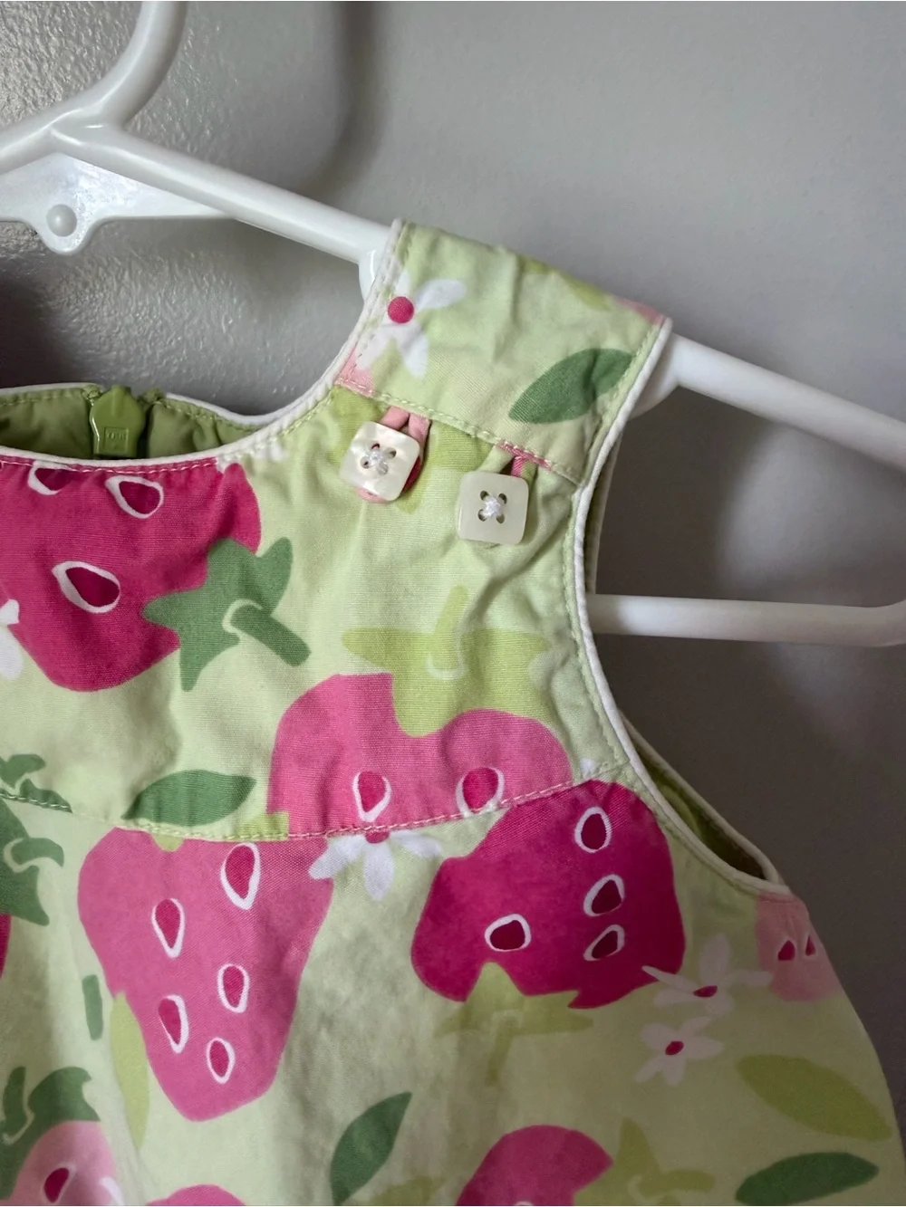 Gymboree Girls 6-12M Green Pink Strawberry A-Line Cotton Dress Zip Back